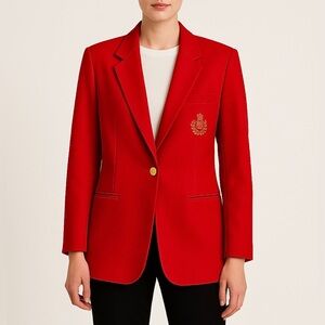 VGT Herman Geist Red 100% Wool Gold Logo Patch Blazer JAcket
